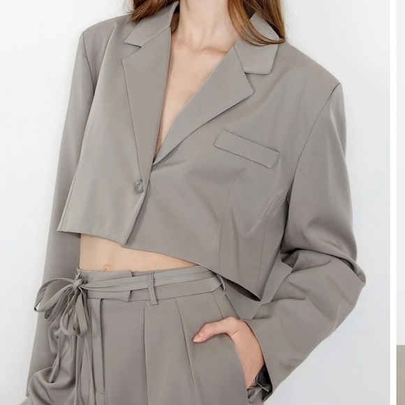 Light Grey Crop Blazer - Picture 1 of 5
